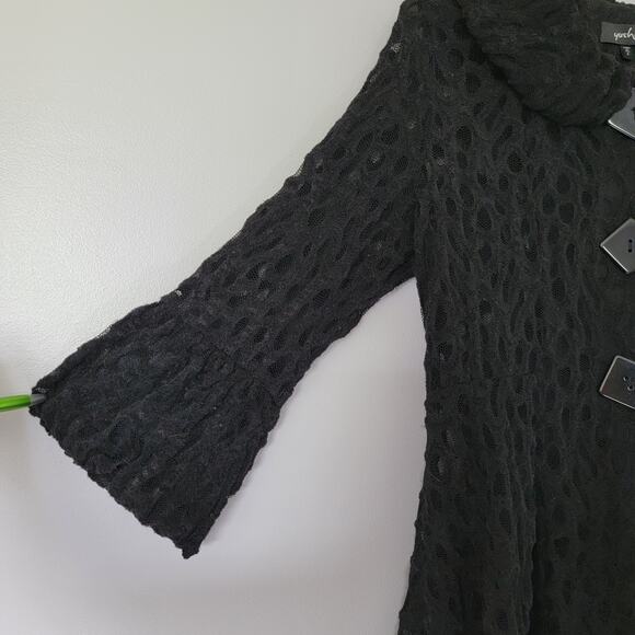 Yushi Black Cardigan Tunic Top Womens S 3/4 Sleeves Witchy Halloween Whimsygoth - Picture 4 of 11